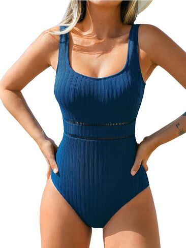 Cupshe Women's One Piece Swimsuit Scoop Neck Suctured Suctuits Autouts Low Back Back Wide Wide Straps in Kuwait