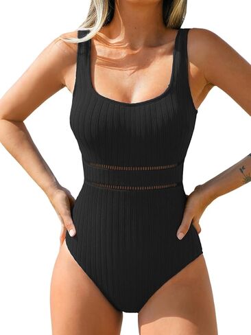 Cupshe Women's One Piece Swimsuit Scoop Neck Suctured Suctuits Autouts Low Back Back Wide Wide Straps in Kuwait