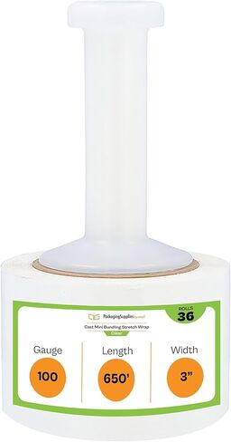 PSBM Cast Narrow Banding Stretch Wrap - 3" x 650' x 100 Gauge - 36 Rolls = 2 Cases, Clear Plastic Cling, Mini Hand Shrink Film for Pallet Moving Packing in Saudi Arabia