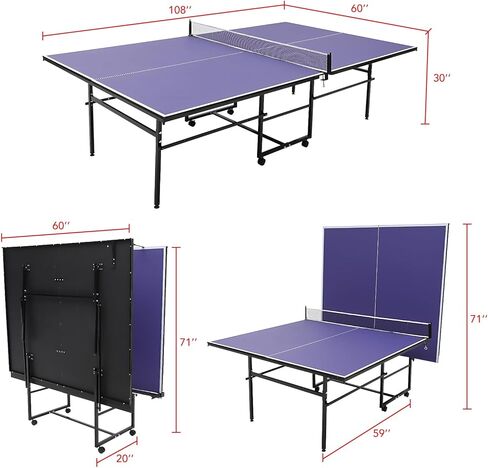 طاولات Ping Pong المحمولة 9ft ، طاولات التنس الداخلية/الخارجية الاحترافية مع صافي للبالغين/المراهقين ، و 2 مجاذيف تنس و 3 كرات ، وتجميع سهلة ، ووضع تشغيل لاعب واحد in Saudi Arabia