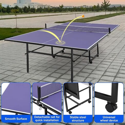 طاولات Ping Pong المحمولة 9ft ، طاولات التنس الداخلية/الخارجية الاحترافية مع صافي للبالغين/المراهقين ، و 2 مجاذيف تنس و 3 كرات ، وتجميع سهلة ، ووضع تشغيل لاعب واحد in Saudi Arabia