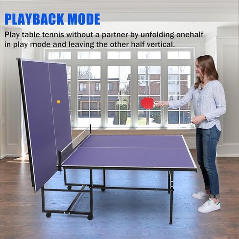 طاولات Ping Pong المحمولة 9ft ، طاولات التنس الداخلية/الخارجية الاحترافية مع صافي للبالغين/المراهقين ، و 2 مجاذيف تنس و 3 كرات ، وتجميع سهلة ، ووضع تشغيل لاعب واحد in Saudi Arabia