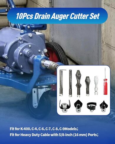 10Pcs Drain Snake Drill Attachment, Drain Auger Cutter Kit, Fit for RIDGID K-400 C-4 C-6 C-7 C-8 and C-9 Drain Cleaning Machine, for 5/8" Drain Snake Cable Heads Tips in Saudi Arabia