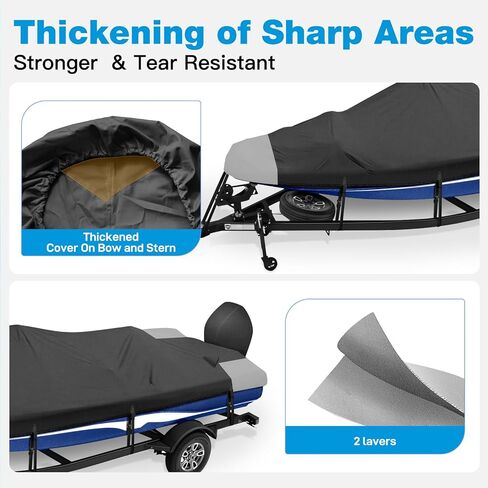 غطاء القوارب ، أغطية القوارب الثقيلة لبطولة الجهير 17 '18' 19 'قدم ، 600D مقاوم للماء قارب باس يناسب 17-19 قدم V-Hull ، Tri-Hull ، قارب باس ، أسود مملة in Kuwait