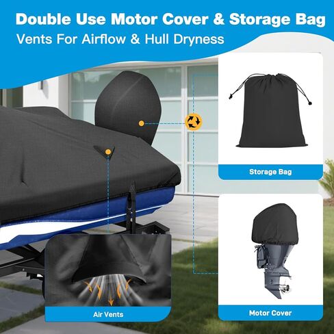 غطاء القوارب ، أغطية القوارب الثقيلة لبطولة الجهير 17 '18' 19 'قدم ، 600D مقاوم للماء قارب باس يناسب 17-19 قدم V-Hull ، Tri-Hull ، قارب باس ، أسود مملة in Kuwait