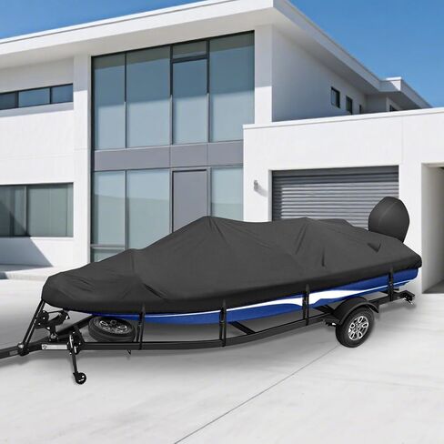 غطاء القوارب ، أغطية القوارب الثقيلة لبطولة الجهير 17 '18' 19 'قدم ، 600D مقاوم للماء قارب باس يناسب 17-19 قدم V-Hull ، Tri-Hull ، قارب باس ، أسود مملة in Kuwait