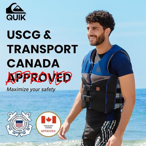 QUIKSILVER Men's Life Vest, USCG and Transport Canada Approved PFD, Evoprene Personal Flotation Device Level 70 Buoyancy Aid for Boating Kayaking Rafting Surfing in Saudi Arabia