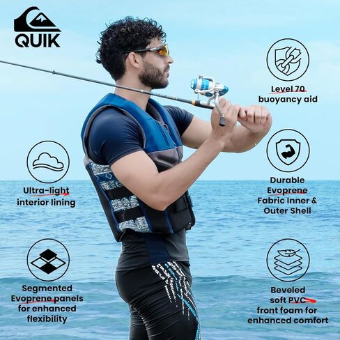 QUIKSILVER Men's Life Vest, USCG and Transport Canada Approved PFD, Evoprene Personal Flotation Device Level 70 Buoyancy Aid for Boating Kayaking Rafting Surfing in Saudi Arabia