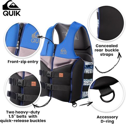 QUIKSILVER Men's Life Vest, USCG and Transport Canada Approved PFD, Evoprene Personal Flotation Device Level 70 Buoyancy Aid for Boating Kayaking Rafting Surfing in Saudi Arabia