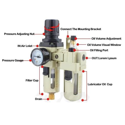 AC2010-02 AC3010-03 AC4010-04 Pneumatic Pressure Regulator Oil Water Separator Manual Drainage Compressor Air Filter.(AC2010-02 SM20PM20,Copper Filter) in Kuwait