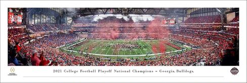 Georgia Bulldogs ، 2021 College Football National Champions - 44x18 بوصة حصيرة مزدوجة ، صورة مؤطرة ديلوكس بواسطة Blakeway Panoramas in Kuwait