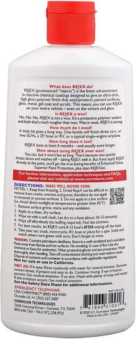 Technologies Corrosion Technologies Rejex 61041 (4 fl Oz) - اللمعان العالي الذي يحمي | لجميع المركبات | الطلاء مصفوفة السيراميك وسطح السطح | يدوم 3x أطول من الشمع | لا شيء يلتصق ولكن اللمعان! in Kuwait