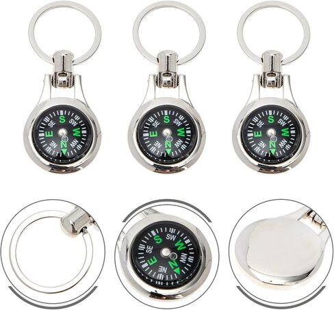 Toyvian Car Key حامل البقاء المعدني المحمول بوسع Keychain: 3pcs بحجم الجيب حلقة مفتاح البوصلة للمشي لمسافات طويلة في الخارج سلسلة مفاتيح السيارات في الهواء الطلق in Kuwait
