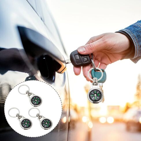 Toyvian Car Key حامل البقاء المعدني المحمول بوسع Keychain: 3pcs بحجم الجيب حلقة مفتاح البوصلة للمشي لمسافات طويلة في الخارج سلسلة مفاتيح السيارات في الهواء الطلق in Kuwait