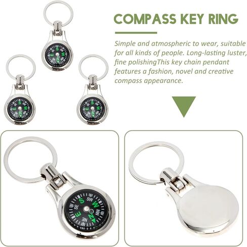 Toyvian Car Key حامل البقاء المعدني المحمول بوسع Keychain: 3pcs بحجم الجيب حلقة مفتاح البوصلة للمشي لمسافات طويلة في الخارج سلسلة مفاتيح السيارات في الهواء الطلق in Kuwait