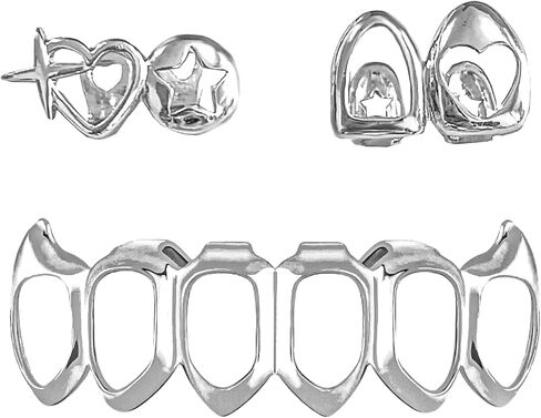 3PC Gold Grillz Set Open Face Hip Hop Teeth Jewelry Gold Plated Dental Caps for Top Bottom Removable Grills for Men Women in Saudi Arabia