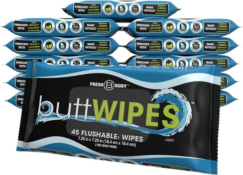 buttWIPES Flushable Wipes (1 Pack, 45 wipes) - Flushable Wipes for Adults - Water-Based Butt Wipes with Aloe and Vitamin E - Made Without Alcohol or Added Fragrance in Kuwait