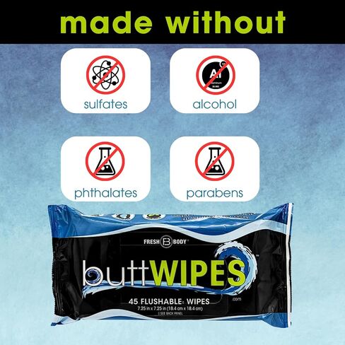 buttWIPES Flushable Wipes (1 Pack, 45 wipes) - Flushable Wipes for Adults - Water-Based Butt Wipes with Aloe and Vitamin E - Made Without Alcohol or Added Fragrance in Kuwait