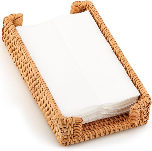 Rattan Napkin Holder Square Boho Wicker Tissue Cube Box Cover 9.5" x 5.5" x 2" Wicker Napkin Tray Woven Guest Towel Holder Storage Tray for Restaurant Kitchen Bathroom for Table in Saudi Arabia