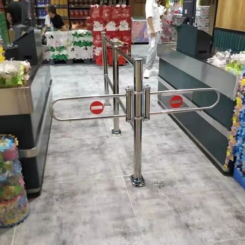 Supermarket Swing Gate - Cashier Channel Safety Door with Column, Secure Entrance & Exit Access Control, Ideal for Retail and Import-Export Settings in Kuwait