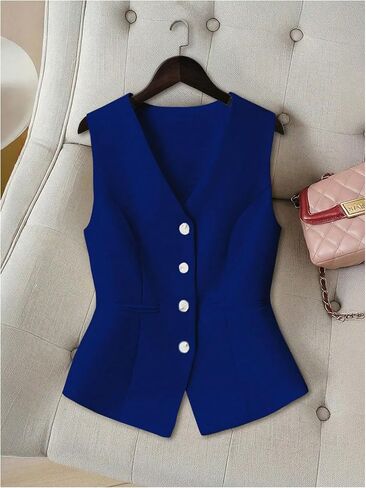 GORGLITTER Women's Button Down Vest Crop Tops V Neck Sleeveless Waistcoat Dressy Going Out Top in Saudi Arabia