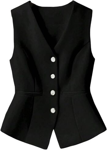 GORGLITTER Women's Button Down Vest Crop Tops V Neck Sleeveless Waistcoat Dressy Going Out Top in Saudi Arabia