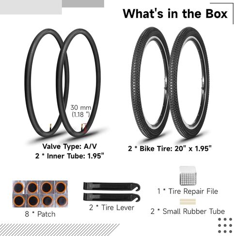 20x1.95 إطارات الدراجة ومجموعة الأنبوب ، 2 حزمة 20 بوصة إطارات الدراجات الجبلية مع 20x1.75-2.215 "الأدوات الداخلية وأدوات الإصلاح ، مجموعة إطارات الدراجات متينة للدرب والمدينة وركوب الخيل على الطرق الوعرة in Saudi Arabia