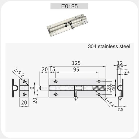 E0-125 4INCH أجهزة الباب قفل باب الصلب غير القابل للصدأ براميل المزلاج قفل القفل مجموعة الفرشاة 1pcs in Saudi Arabia