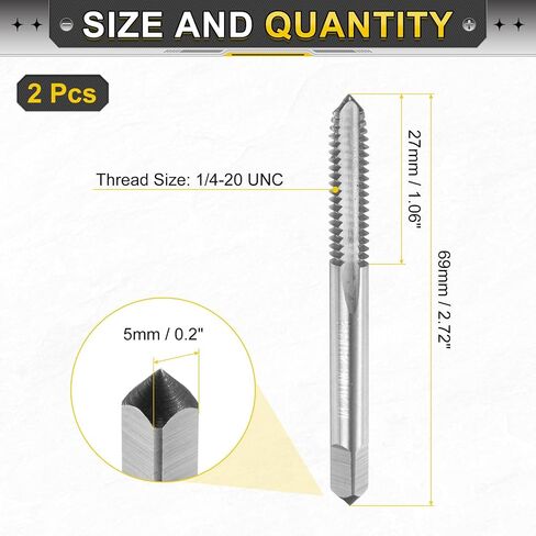 uxcell 2pcs Hand Plug Tap 1/4-20 UNC 2B Left Hand Thread Plug Style Taps Straight Flute Screw Tapping Threading Tool High Speed Steel HSS6542 in Saudi Arabia