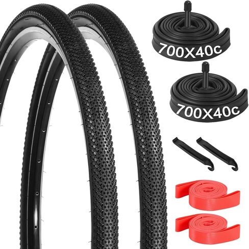 yeesport 700 x 40c Bike Tires, 2 Pack Foldable 42-622 700x40c Tires and 700x38/40/42c Inner Tubes 48mm A/V Valve with Rim Strips, 700c Gravel Bike Tires in Saudi Arabia