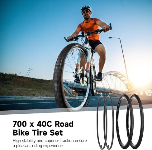 yeesport 700 x 40c Bike Tires, 2 Pack Foldable 42-622 700x40c Tires and 700x38/40/42c Inner Tubes 48mm A/V Valve with Rim Strips, 700c Gravel Bike Tires in Saudi Arabia