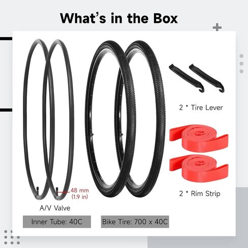 yeesport 700 x 40c Bike Tires, 2 Pack Foldable 42-622 700x40c Tires and 700x38/40/42c Inner Tubes 48mm A/V Valve with Rim Strips, 700c Gravel Bike Tires in Saudi Arabia