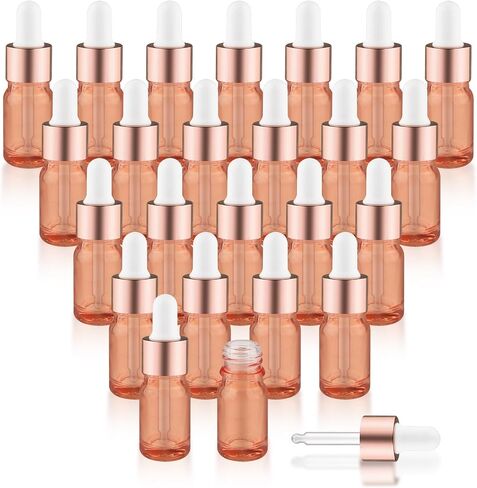 24 Pcs Pink Glass Dropper Bottles Essential Oils Dropper Bottles with Rose Gold Caps & 3 Plastic Droppers & 1 Funnel for Cosmetic Liquid - 10ml in Saudi Arabia