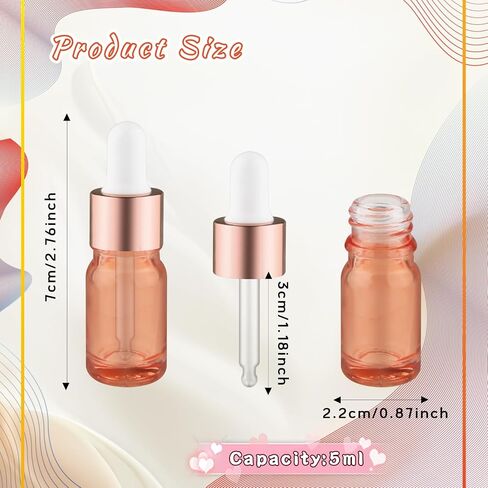 24 Pcs Pink Glass Dropper Bottles Essential Oils Dropper Bottles with Rose Gold Caps & 3 Plastic Droppers & 1 Funnel for Cosmetic Liquid - 10ml in Saudi Arabia