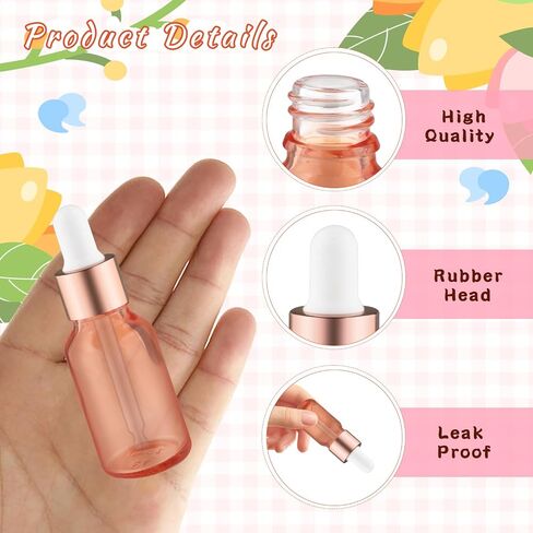 24 Pcs Pink Glass Dropper Bottles Essential Oils Dropper Bottles with Rose Gold Caps & 3 Plastic Droppers & 1 Funnel for Cosmetic Liquid - 10ml in Saudi Arabia