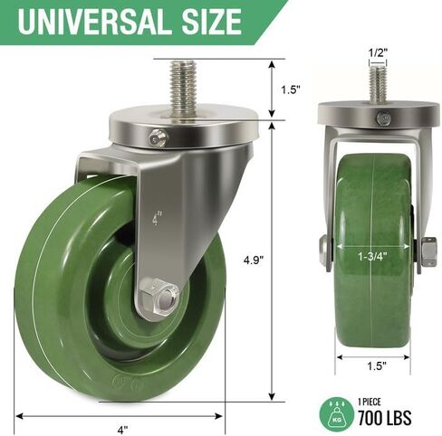 Stainless Steel 4 Inch Heavy Duty Casters, Stem Caster Wheels- Anti-Corrosion Rust-Proof High Temperature Oven Rack Casters Capacity up to 700 Lb Per. Use for Ovens, and Dryers (2 Swivel) in Kuwait