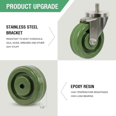Stainless Steel 4 Inch Heavy Duty Casters, Stem Caster Wheels- Anti-Corrosion Rust-Proof High Temperature Oven Rack Casters Capacity up to 700 Lb Per. Use for Ovens, and Dryers (2 Swivel) in Kuwait