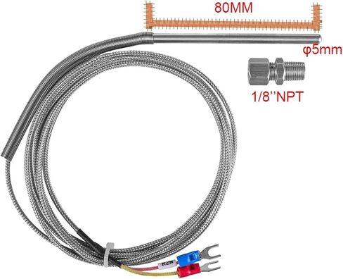 1/8 Inch NPT Probe Stainless Steel K Type Thermocouple Temperature Sensor 1M-8M Cable Wire 1Pcs(Cable 1M) in Saudi Arabia