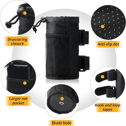 6 Packs Bike Cup Holder Water Bottle Holder Bike Bottle Holder with Mesh Pockets and Sticky Straps Universal Bike Drink Holder with Net Pocket and Cord Lock for Bike, Boat, Scooter, Wheelchair (Black) in Saudi Arabia
