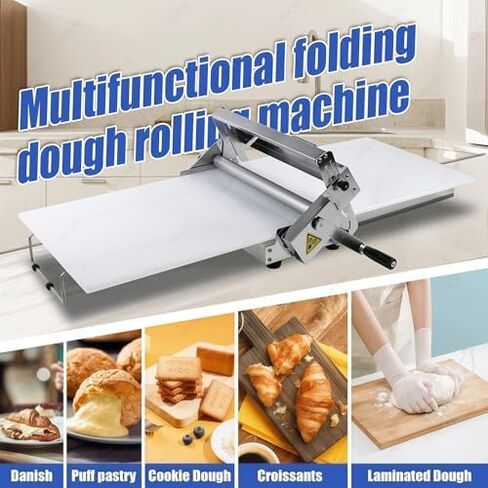 Folding Dough Sheeter Machine - Manual Stainless Steel Dough Roller, Adjustable Thickness, 83x48x25cm & 103x58x25cm, Perfect for Bakeries & Home Use in Saudi Arabia