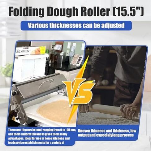 Folding Dough Sheeter Machine - Manual Stainless Steel Dough Roller, Adjustable Thickness, 83x48x25cm & 103x58x25cm, Perfect for Bakeries & Home Use in Saudi Arabia