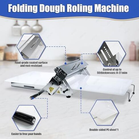 Folding Dough Sheeter Machine - Manual Stainless Steel Dough Roller, Adjustable Thickness, 83x48x25cm & 103x58x25cm, Perfect for Bakeries & Home Use in Saudi Arabia