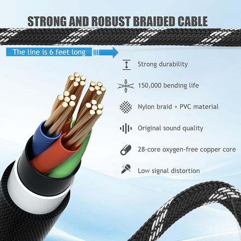XLR Microphone Cables 6FT Nylon Braided, Oxygen-Free Copper 3 Pin XLR Male to Female Microphone Cable, Balanced Cable for Mixers, Loudspeaker Systems, Radio Station (1) in Saudi Arabia