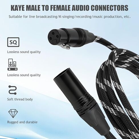 XLR Microphone Cables 6FT Nylon Braided, Oxygen-Free Copper 3 Pin XLR Male to Female Microphone Cable, Balanced Cable for Mixers, Loudspeaker Systems, Radio Station (1) in Saudi Arabia