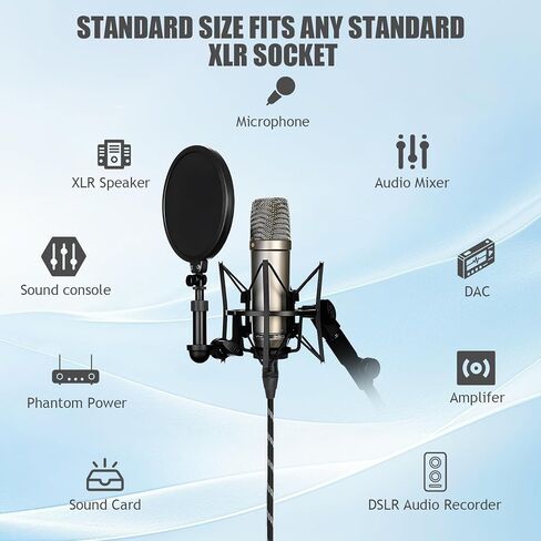 XLR Microphone Cables 6FT Nylon Braided, Oxygen-Free Copper 3 Pin XLR Male to Female Microphone Cable, Balanced Cable for Mixers, Loudspeaker Systems, Radio Station (1) in Saudi Arabia