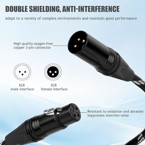XLR Microphone Cables 6FT Nylon Braided, Oxygen-Free Copper 3 Pin XLR Male to Female Microphone Cable, Balanced Cable for Mixers, Loudspeaker Systems, Radio Station (1) in Saudi Arabia