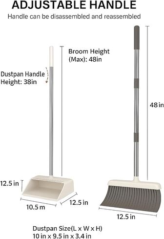 مجموعة مكنسة و dustpan ، مقبض قابل للتعديل مقبض المكنسة دببان التحرير ذاتيا مع دببان الوقوف في المنزل غرفة الضغط على غرفة المطبخ in Saudi Arabia