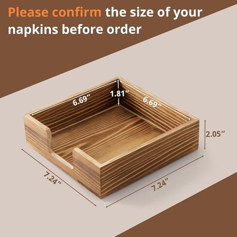 Napkin Holder for Table, Burnt Wood Napkins Holders For Paper Napkins, Farmhouse Square Napkin Holders for Kitchen Home Dinner Table Decor, Napkin Dispenser for Luncheon in Kuwait