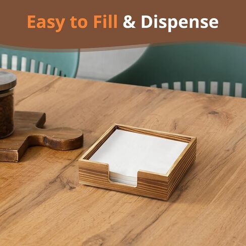 Napkin Holder for Table, Burnt Wood Napkins Holders For Paper Napkins, Farmhouse Square Napkin Holders for Kitchen Home Dinner Table Decor, Napkin Dispenser for Luncheon in Kuwait