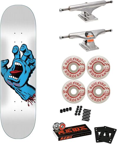 Santa Cruz Skateboard Complete Screaming Hand White 8.25" x 31.8" with Independent Trucks, Spitfire Wheels, Bones Reds Bearings, Hardware, and Griptape in Saudi Arabia